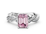 White gold Fancy Pink Emerald  Cut Twisted Pavé Band Solitaire Ring with Four-Prong Setting_55