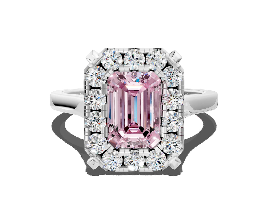White gold Fancy Pink Emerald  Diamond Cluster Halo Solitaire with Four-Prong Setting_106