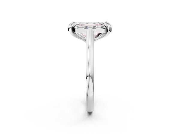 Platinum Fancy Pink Emerald  Diamond Cluster Halo Solitaire with Four-Prong Setting