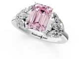 White gold Fancy Pink Emerald  Diamond Cluster Leaf Design Ring with Prong Setting_53
