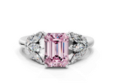 White gold Fancy Pink Emerald  Diamond Cluster Leaf Design Ring with Prong Setting_53