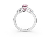 White gold Fancy Pink Emerald  Diamond Cluster Leaf Design Ring with Prong Setting_56