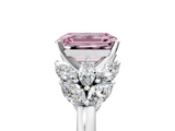 White gold Fancy Pink Emerald  Diamond Cluster Leaf Design Ring with Prong Setting_57