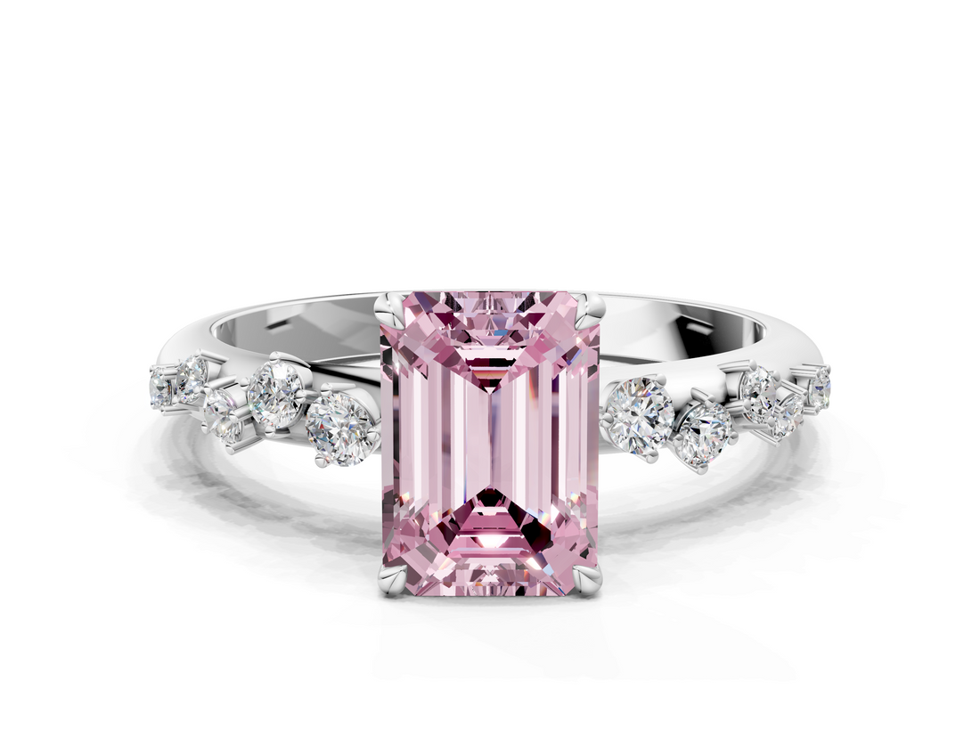 White gold Fancy Pink Emerald  Diamond Cluster Prong-Set Solitaire Ring_101