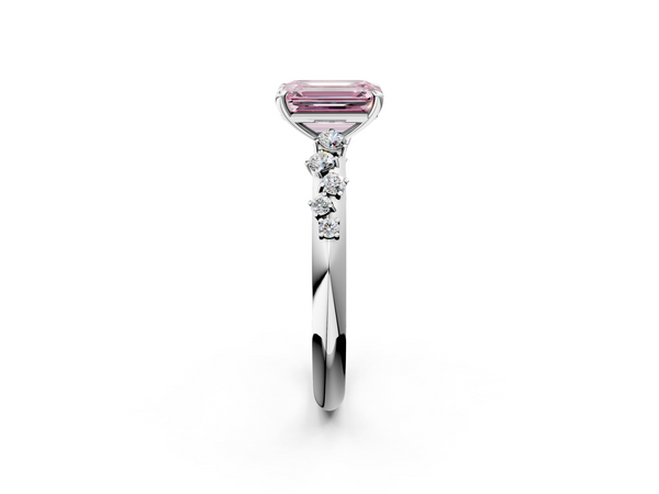 White gold Fancy Pink Emerald  Diamond Cluster Prong-Set Solitaire Ring