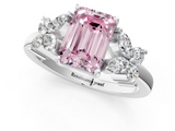 White gold Fancy Pink Emerald  Diamond Floral Cluster Ring with Solitaire Band and Prong Setting_27