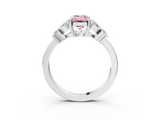 White gold Fancy Pink Emerald  Diamond Floral Cluster Ring with Solitaire Band and Prong Setting_28