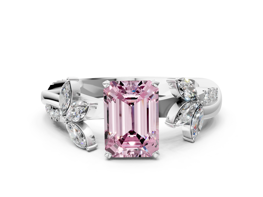 White gold Fancy Pink Emerald  Diamond Floral Vine Solitaire Engagement Ring_3