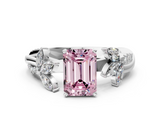 White gold Fancy Pink Emerald  Diamond Floral Vine Solitaire Engagement Ring_3