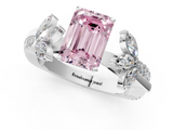 White gold Fancy Pink Emerald  Diamond Floral Vine Solitaire Engagement Ring_4