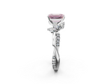 White gold Fancy Pink Emerald  Diamond Floral Vine Solitaire Engagement Ring_5