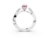 White gold Fancy Pink Emerald  Diamond Floral Vine Solitaire Engagement Ring_6