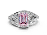 White gold Fancy Pink Emerald  Diamond Halo Ring with Marquise and Pavé Band in Prong Setting_68