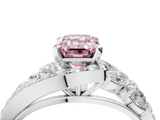 White gold Fancy Pink Emerald  Diamond Halo Ring with Marquise and Pavé Band in Prong Setting_72