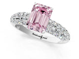 White gold Fancy Pink Emerald  Diamond Pavé Band Solitaire Ring with Four-Prong Setting_68