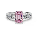 White gold Fancy Pink Emerald  Diamond Pavé Band Solitaire Ring with Four-Prong Setting_73