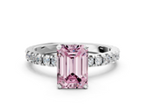 White gold Fancy Pink Emerald  Diamond Pavé Band Solitaire with Four-Prong Setting_173