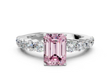 White gold Fancy Pink Emerald  Diamond Pavé Band Solitaire with Four-Prong Setting_3