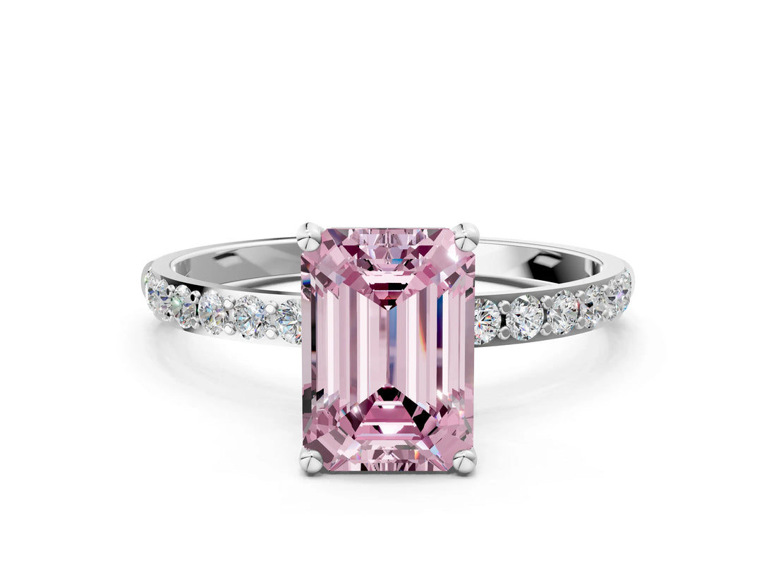 White gold Fancy Pink Emerald  Diamond Pavé Band with Six-Prong Setting_27