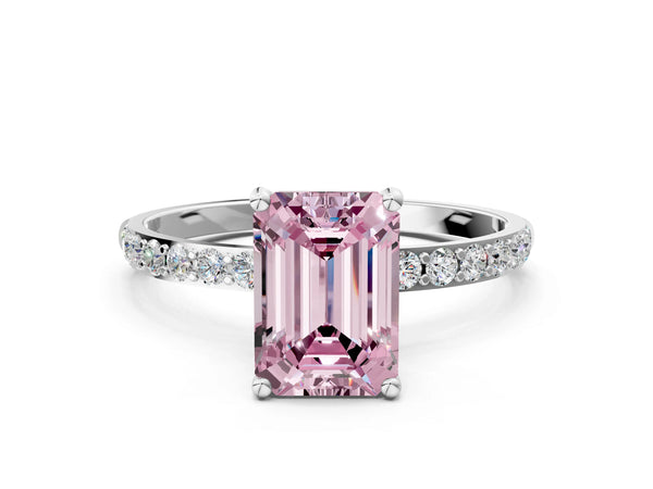 White gold Fancy Pink Emerald  Diamond Pavé Band with Six-Prong Setting