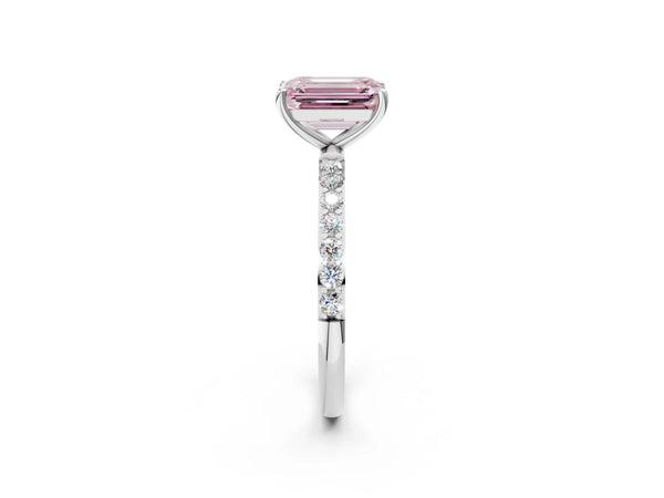 White gold Fancy Pink Emerald  Diamond Pavé Band with Six-Prong Setting