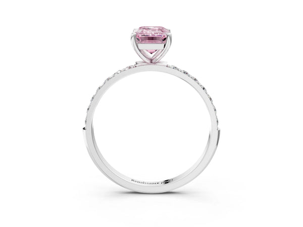 White gold Fancy Pink Emerald  Diamond Pavé Band with Six-Prong Setting