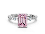 White gold Fancy Pink Emerald  Diamond Prong Set Engagement Ring with Pave Band_234