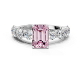 White gold Fancy Pink Emerald  Diamond Prong Setting with Side Stones on a Pave Band_147