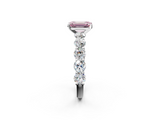 White gold Fancy Pink Emerald  Diamond Prong Setting with Side Stones on a Pave Band_149
