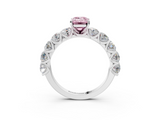 White gold Fancy Pink Emerald  Diamond Prong Setting with Side Stones on a Pave Band_150