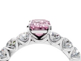 White gold Fancy Pink Emerald  Diamond Prong Setting with Side Stones on a Pave Band_151