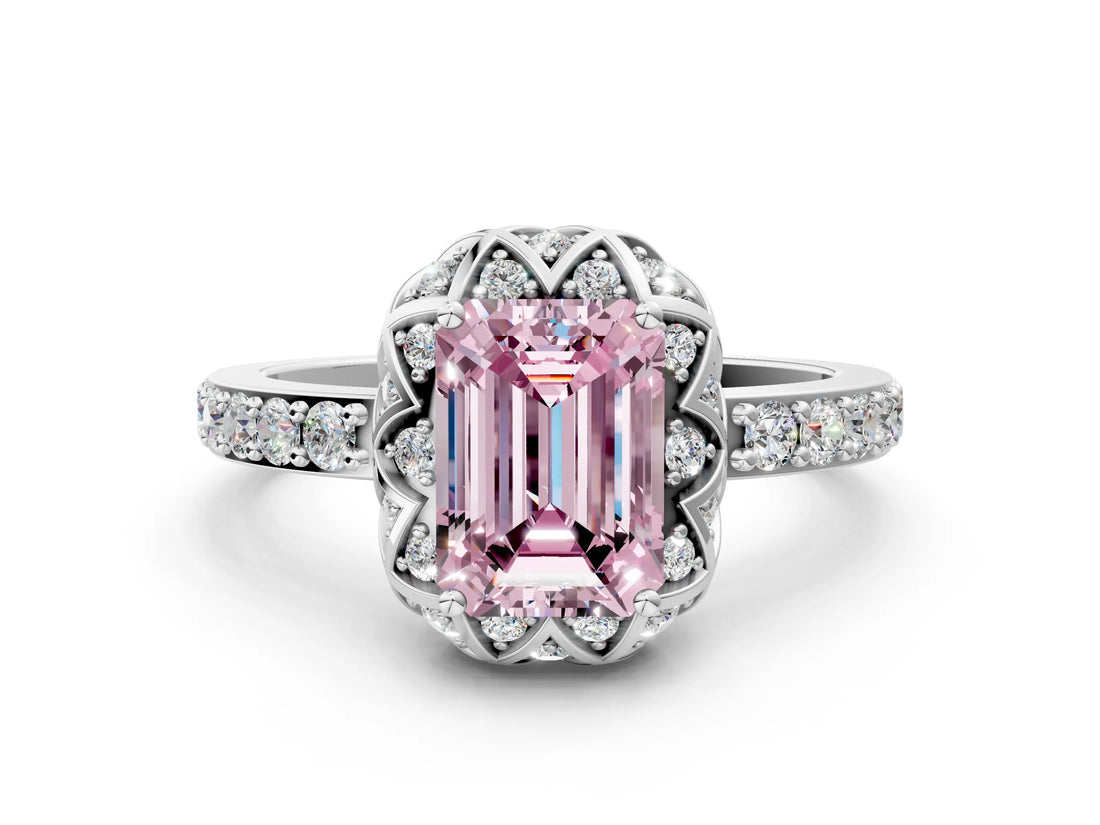 White gold Fancy Pink Emerald  Diamond Solitaire Ring with Shared Prong Pavé Band_24