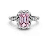White gold Fancy Pink Emerald  Diamond Solitaire Ring with Shared Prong Pavé Band_68
