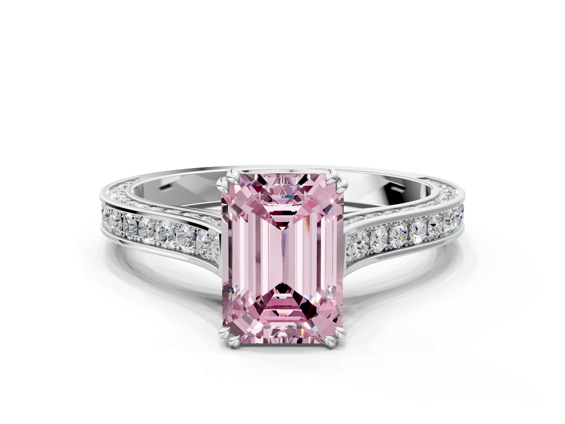 White gold Fancy Pink Emerald  Diamond Solitaire with Pave Band and Six-Prong Setting_20