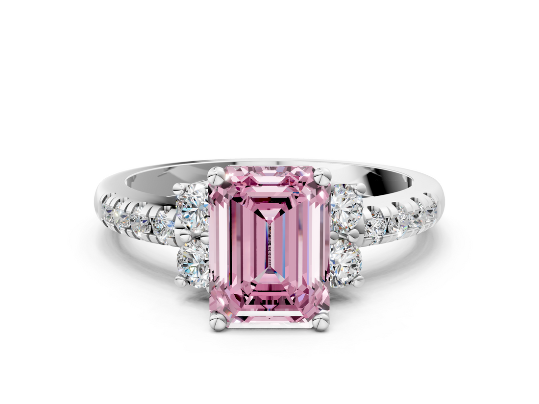 White gold Fancy Pink Emerald  Diamond Three-Stone Pave Band with Four-Prong Setting_20