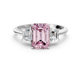 White gold Fancy Pink Emerald  Diamond Three-Stone Ring with Trapezoid Side Stones and Prong Setting_17
