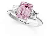White gold Fancy Pink Emerald  Diamond Three-Stone Ring with Trapezoid Side Stones and Prong Setting_18