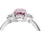White gold Fancy Pink Emerald  Diamond Three-Stone Ring with Trapezoid Side Stones and Prong Setting_21