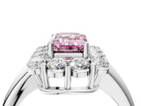 White gold Fancy Pink Emerald  Halo Cluster Diamond Engagement Ring with Prong Setting and Polished Band_24