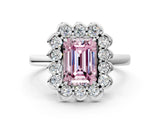 White gold Fancy Pink Emerald  Halo Cluster Diamond Engagement Ring with Solitaire Band and Prong Setting_49