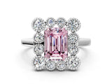White gold Fancy Pink Emerald  Halo Diamond Cluster Engagement Ring with Milgrain Bezel Setting and Solitaire Band_27