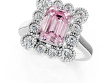 White gold Fancy Pink Emerald  Halo Diamond Cluster Engagement Ring with Milgrain Bezel Setting and Solitaire Band_28