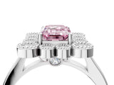 White gold Fancy Pink Emerald  Halo Diamond Cluster Engagement Ring with Milgrain Bezel Setting and Solitaire Band_31