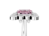White gold Fancy Pink Emerald  Halo Diamond Cluster Engagement Ring with Milgrain Bezel Setting and Solitaire Band_32