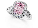 White gold Fancy Pink Emerald  Halo Diamond Engagement Ring with Filigree Band and Four-Prong Setting_106
