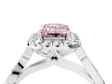 White gold Fancy Pink Emerald  Halo Diamond Engagement Ring with Filigree Band and Four-Prong Setting_109