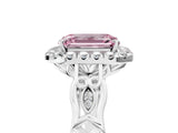 White gold Fancy Pink Emerald  Halo Diamond Engagement Ring with Filigree Band and Four-Prong Setting_110