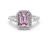 White gold Fancy Pink Emerald  Halo Diamond Engagement Ring with Intricate Filigree Band and Four-Prong Setting_37