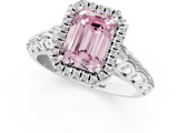 White gold Fancy Pink Emerald  Halo Diamond Engagement Ring with Intricate Filigree Band and Four-Prong Setting_38