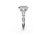 White gold Fancy Pink Emerald  Halo Diamond Engagement Ring with Intricate Filigree Band and Four-Prong Setting_39